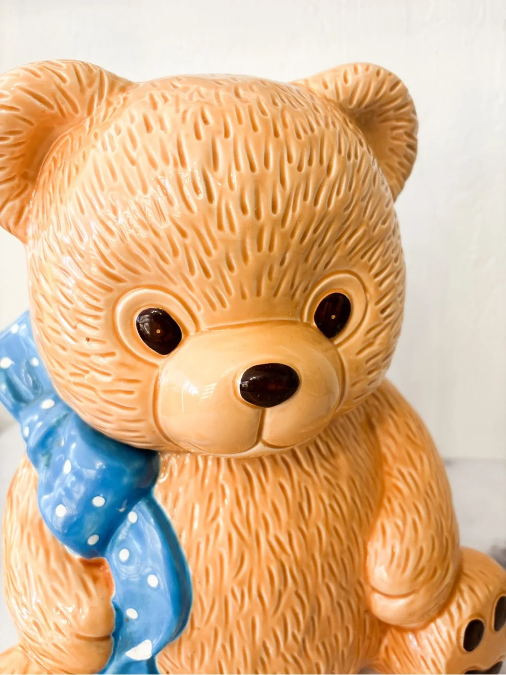 Country Bear Ceramic Teddy Cookie Jar with Blue Scarf